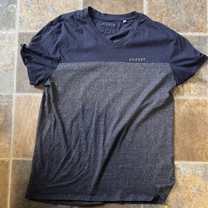 GUESS Men's Dark Blue and Charcoal V-Neck Tee